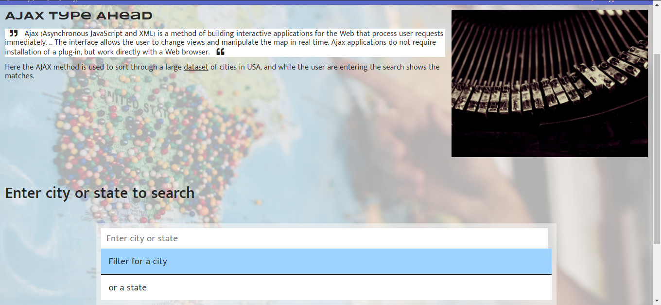 Screenshot of the AJAX Type Ahead Project