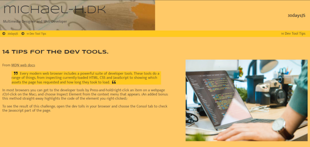 Screenshot of 14 Dev Tips page